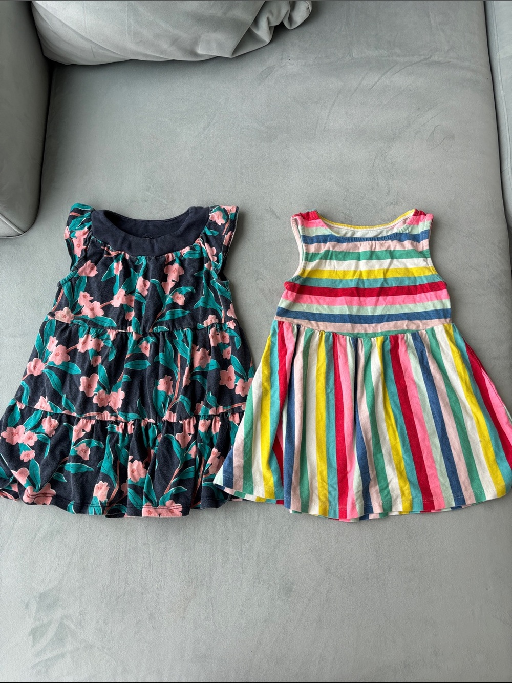 Navy Floral Ruffle Dress & Rainbow Stripe Dress - Girls' Summer Dresses